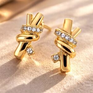 14K Gold Plated Knot Earrings with CZ Detail | Elegant Minimalist Jewelry